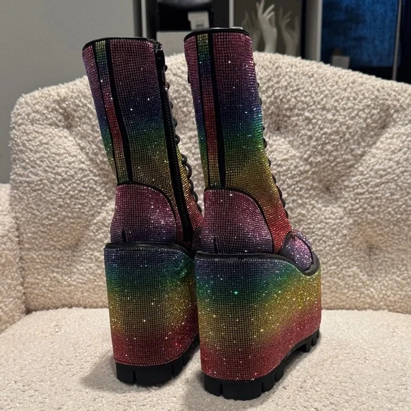 Stunning Multicolor Glitter Platform Boots - Picture 6 of 7